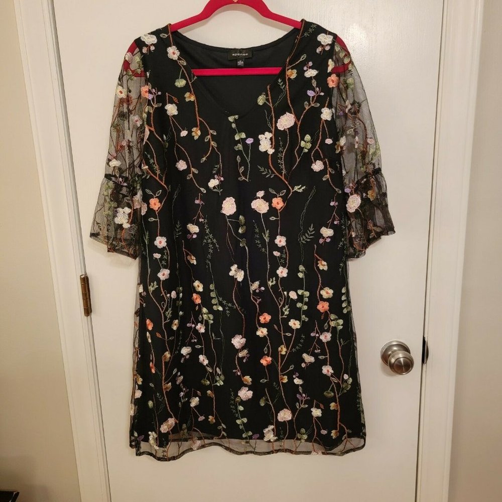 Spense Black Embroidered Dress SZ10